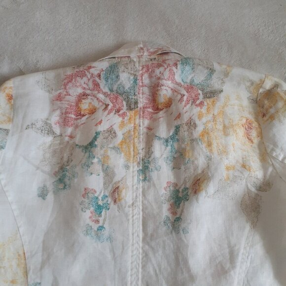 Chico's Women's Size Small (O) White Floral 100% Linen Open Draped Blazer - Picture 11 of 14